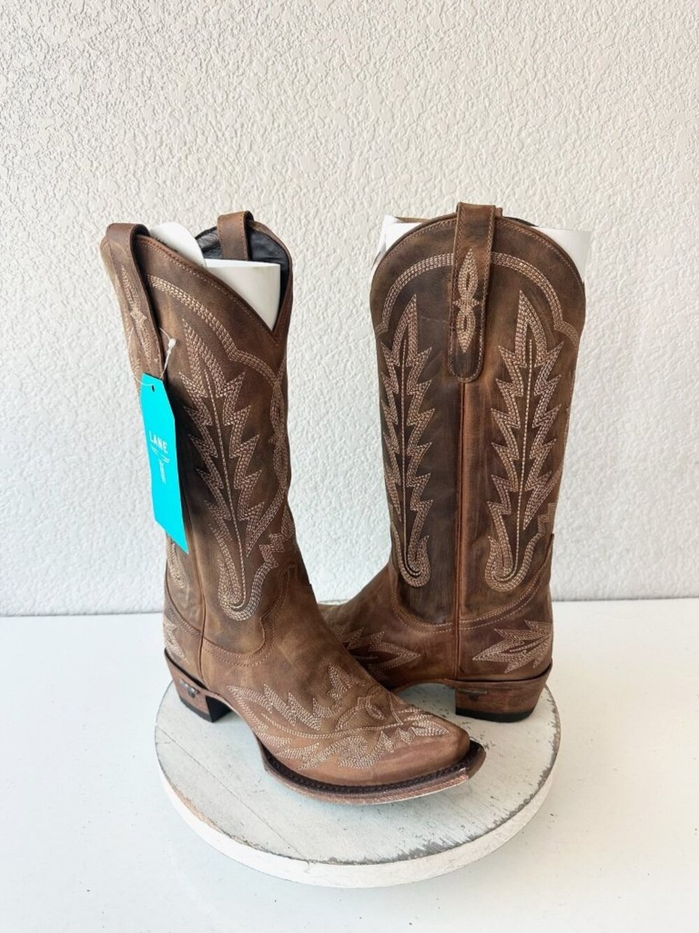 Lane LEXINGTON Womens Brown Cowboy Boots Western Mid Calf Tall Snip Toe Size 7.5